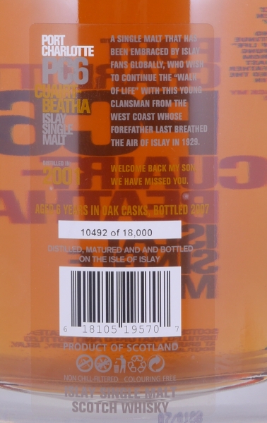 Bruichladdich Port Charlotte PC 6 2001 6 Years Cuairt-Beatha Islay Single Malt Scotch Whisky 61,6%