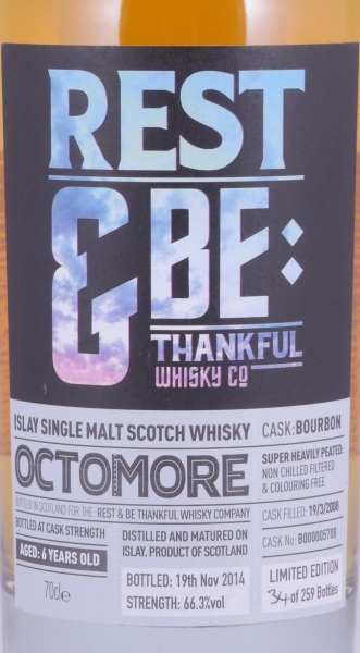 Bruichladdich Octomore 2008 6 Years Bourbon Cask No. B000005708 RBTW Islay Single Malt Scotch Whisky 66.3%