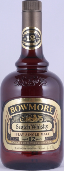 Bowmore 12 Years Gold Label Brown Dumpy Bottle Islay Pure Single Malt Scotch Whisky Morrisons Bowmore 43.0% 1.0 L