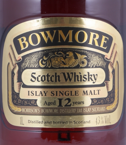 Bowmore 12 Years Gold Label Brown Dumpy Bottle Islay Pure Single Malt Scotch Whisky Morrisons Bowmore 43.0% 1.0 L