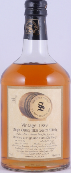 Highland Park 1989 9 Years Sherry Butt Cask No. 12054 Signatory Vintage Dumpy Bottle Orkney Ilsands Single Malt Scotch Whisky 58,6%