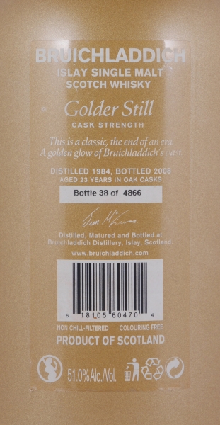 Bruichladdich 1984 23 Years Golder Still 3rd Release Bourbon Squat Hogsheads Islay Single Malt Scotch Whisky 51,0%