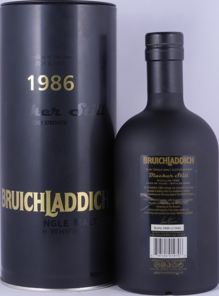 Bruichladdich 1986 20 Years Blacker Still 1st Release Fresh Olorosso Sherry Casks Islay Single Malt Scotch Whisky Cask Strength 50.7%