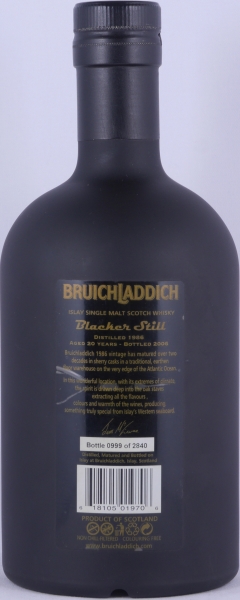 Bruichladdich 1986 20 Years Blacker Still 1st Release Fresh Olorosso Sherry Casks Islay Single Malt Scotch Whisky Cask Strength 50.7%