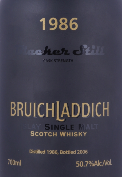 Bruichladdich 1986 20 Years Blacker Still 1st Release Fresh Olorosso Sherry Casks Islay Single Malt Scotch Whisky Cask Strength 50.7%