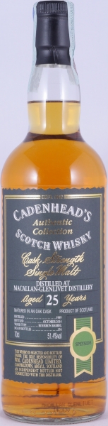 Macallan-Glenlivet 1989 25 Years Bourbon Barrel Cadenhead Speyside Single Malt Scotch Whisky Cask Strength 51.4%