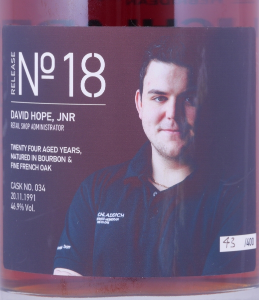 Bruichladdich 1991 24 Years Bourbon/Fine French Oak Cask No. 034 Laddie Crew Valinch No. 18 David Hope JNR Islay Single Malt Scotch Whisky 46.9%