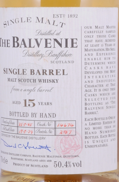 Balvenie 1979 15 Years Oak Cask No. 14674 Single Barrel Highland Single Malt Scotch Whisky 50.4%