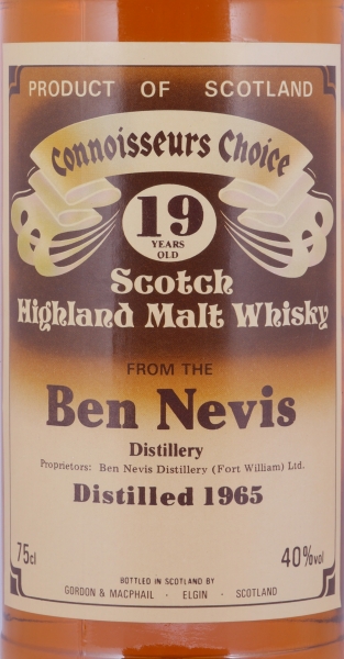 Ben Nevis 1965 19 Years Gordon und MacPhail Connoisseurs Choice Brown Label Highland Single Malt Scotch Whisky 40,0%