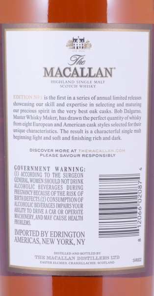 Macallan Edition No. 1 European & American Oak Sherry Casks Limited Release 2015 Highland Single Malt Scotch Whisky 48,0%