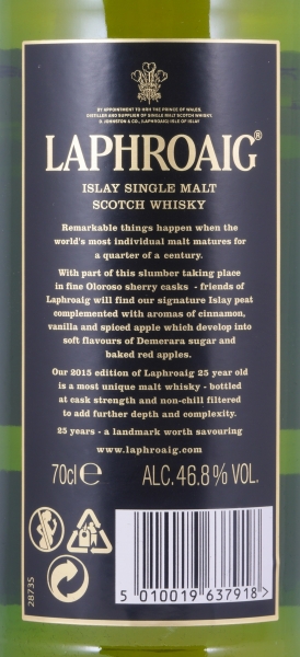 Laphroaig 25 Years Olosoro Sherry- und Bourbon Limited Edition 2015 Islay Single Malt Scotch Whisky Cask Strength 46,8%