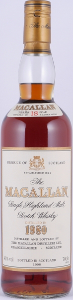 Macallan 1980 18 Years bottled in 1998 Sherry Wood Highland Single Malt Scotch Whisky 43.0%