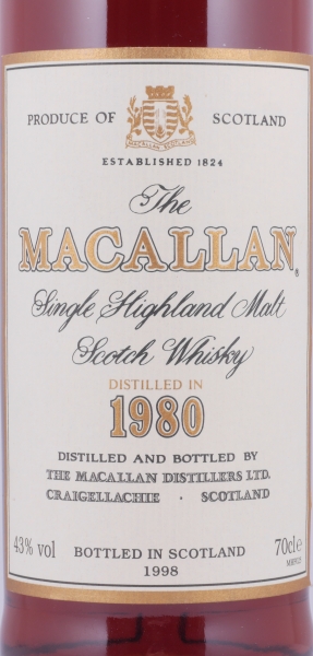 Macallan 1980 18 Years bottled in 1998 Sherry Wood Highland Single Malt Scotch Whisky 43.0%
