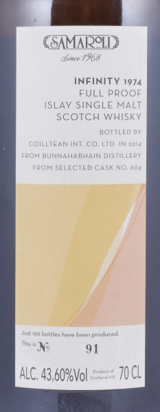 Bunnahabhain / Samaroli Infinity 1974 40 Years Oak Cask No. 604 Full Proof Islay Single Malt Scotch Whisky 43,60%