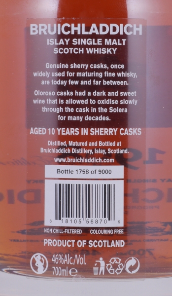 Bruichladdich 1998 10 Years Oloroso Sherry Casks Limited Edition Islay Single Malt Scotch Whisky 46.0%