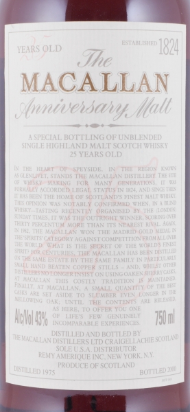 Macallan 1975 25 Years Sherry Oak The Anniversary Malt Special Bottling Highland Single Malt Scotch Whisky 43.0%