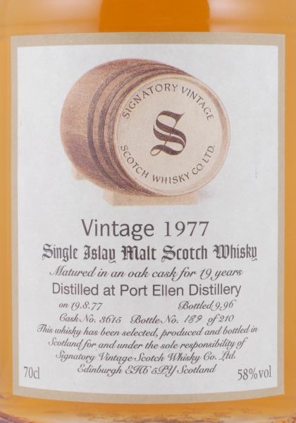 Port Ellen 1977 19 Years Oak Cask No. 3615 Signatory Vintage Dumpy Bottle Islay Single Malt Scotch Whisky 58.0%