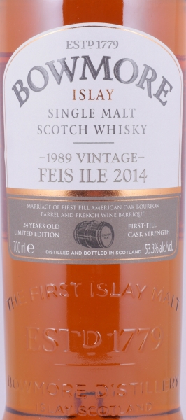 Bowmore 1989 24 Years First Fill American Oak Bourbon Barrel / French Wine Barrique Feis Ile 2014 Islay Single Malt Scotch Whisky 53,3%
