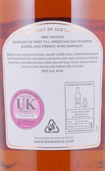 Bowmore 1989 24 Years First Fill American Oak Bourbon Barrel / French Wine Barrique Feis Ile 2014 Islay Single Malt Scotch Whisky 53,3%