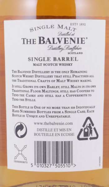 Balvenie 1985 15 Years Single Barrel Oak Cask No. 645 Highland Single Malt Scotch Whisky 50,4%