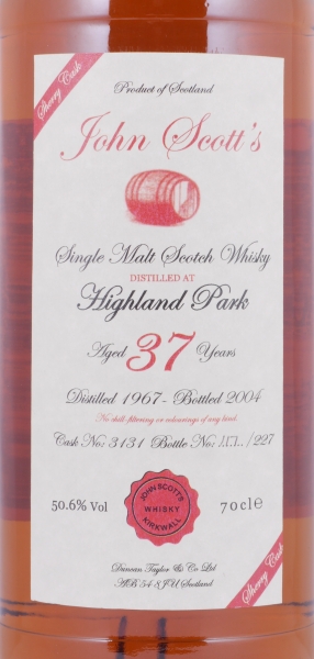 Highland Park 1967 37 Years Sherry Cask No. 3131 John Scotts Limited Edition Orkney Islands Single Malt Scotch Whisky 50,6%