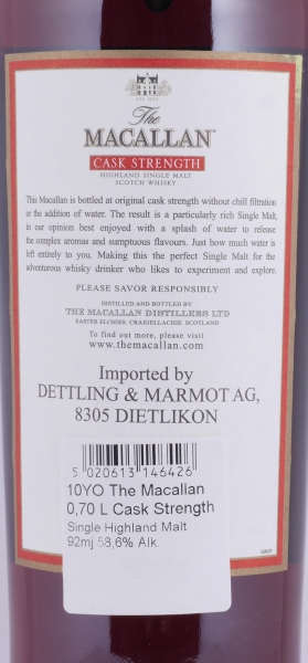 Macallan Cask Strength Sherry Oak Highland Single Malt Scotch Whisky for Dettling and Marmot AG Suisse 58.6%