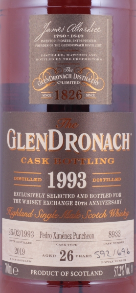 Glendronach 1993 26 Years Pedro Ximenez Sherry Puncheon Cask No. 8933 Highland Single Malt Scotch Whisky 57,2%