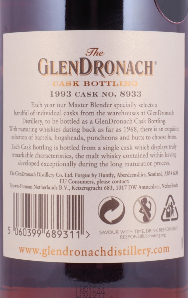 Glendronach 1993 26 Years Pedro Ximenez Sherry Puncheon Cask No. 8933 Highland Single Malt Scotch Whisky 57,2%