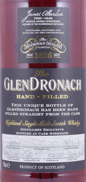 Glendronach 1993 25 Years Sherry Butt Cask No. 698 Distillery Managers Exclusive Hand-Filled Highland Single Malt Scotch Whisky 57.7%
