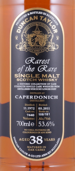 Caperdonich 1972 38 Years Oak Cask No. 7440 Duncan Taylor Rarest of the Rare Speyside Single Malt Scotch Whisky 53,6%