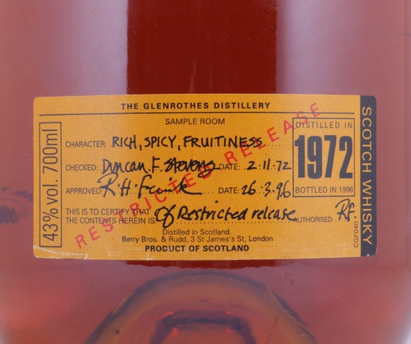 Glenrothes 1972 23 Years Sherry Cask Restricted Release Speyside Single Malt Scotch Whisky 43.0%