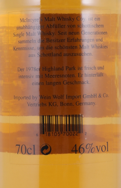 Highland Park 1978 18 Years Refill Sherry Oak Cask McIntyres Orkney Islands Single Malt Scotch Whisky 46,0%