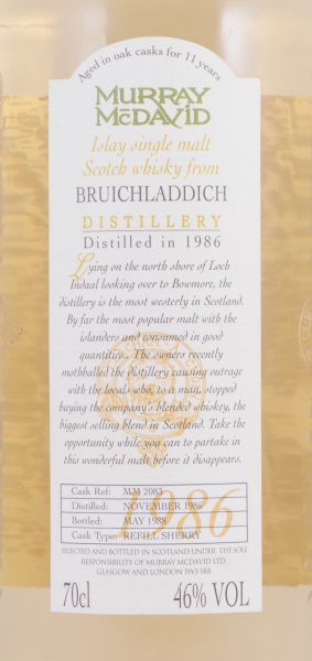 Bruichladdich 1986 11 Years Refill Sherry Cask No. MM 2083 Murray McDavid Islay Single Malt Scotch Whisky 46,0%