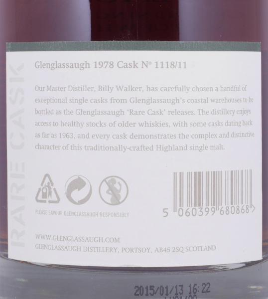 Glenglassaugh 1978 36 Years Port Hogshead Cask No. 1118/11 Highland Single Malt Scotch Whisky 41.9%