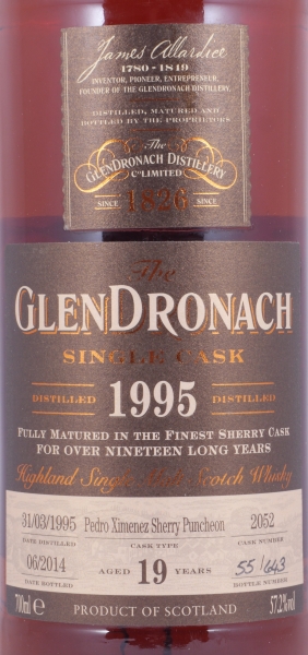 Glendronach 1995 19 Years Pedro Ximenez Sherry Puncheon Cask No. 2052 Highland Single Malt Scotch Whisky 57,2%