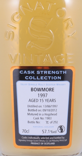 Bowmore 1997 15 Years Hogshead Cask No. 1903 Signatory Vintage Cask Strength Islay Single Malt Scotch Whisky 57.1%