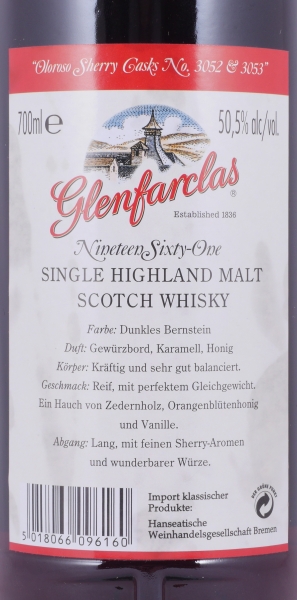 Glenfarclas 1961 48 Years 1st Fill Oloroso Sherry Casks Nos. 3052 + 3053 Premium Casks Highland Single Malt Scotch Whisky 50.5%