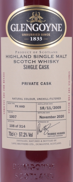 Glengoyne 2009 11 Years Pedro Ximénez Sherry Hogshead Cask No. 1007 Highland Single Malt Scotch Whisky 57,2%