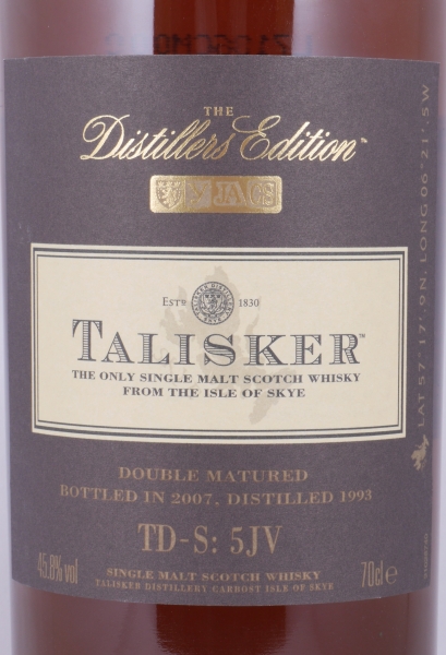 Talisker 1993 14 Years Distillers Edition 2007 Special Release TD-S: 5JV Isle of Skye Single Malt Scotch Whisky 45,8%