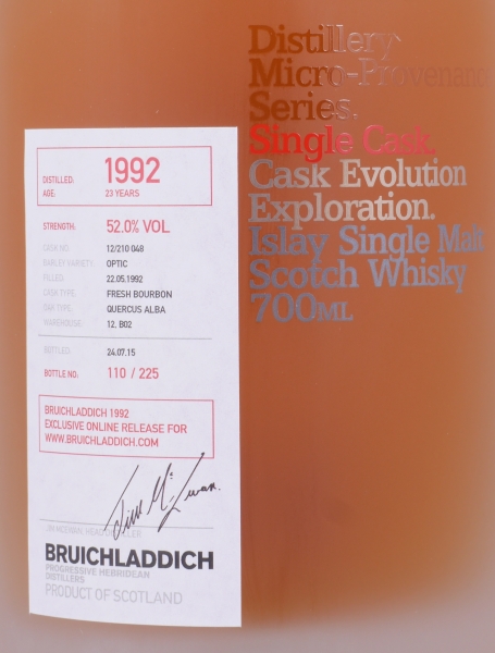 Bruichladdich 1992 23 Years Fresh Bourbon Cask No. 12/210 048 Micro-Provenance Islay Single Malt Scotch Whisky 52.0%
