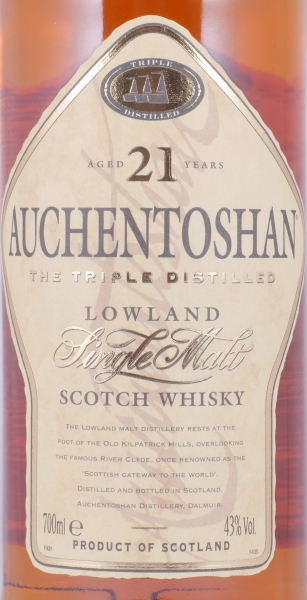 Auchentoshan 21 Years Bourbon and Sherry Casks The Triple Distilled Lowland Single Malt Scotch Whisky 43.0%