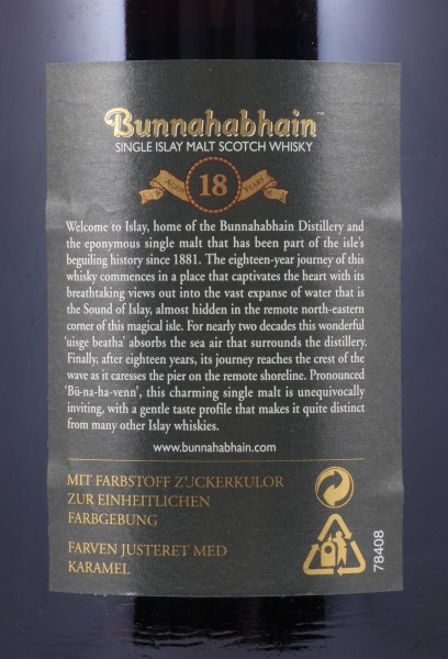 Bunnahabhain XVIII 18 Years Limited Release Islay Single Malt Scotch Whisky 43,0% 1,0 L