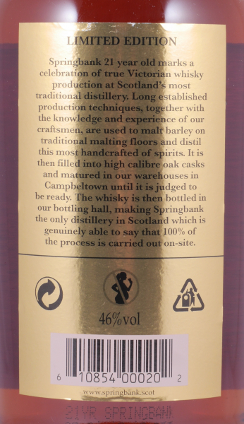 Springbank 21 Years Limited 2019 Edition Port and Rum Casks Campbeltown Single Malt Scotch Whisky 46.0%
