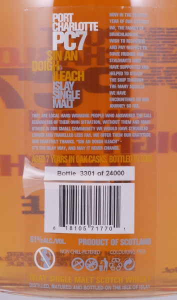 Bruichladdich Port Charlotte PC7 2001 7 Years Sin An Doigh Ileach Bourbon / Sherry Islay Single Malt Scotch Whisky 61.0%