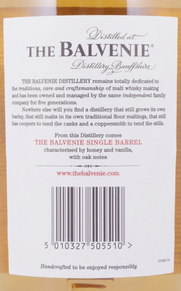 Balvenie 1995 15 Years Oak Cask No. 9369 Single Barrel Highland Single Malt Scotch Whisky 47.8%