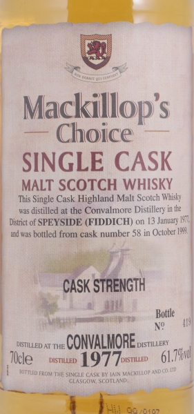 Convalmore 1977 22 Years Oak Cask No. 58 Mackillops Choice Single Cask Speyside Single Malt Scotch Whisky 61.7%