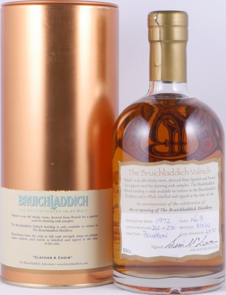Bruichladdich 1972 30 Years Bourbon Cask No. 9 The Valinch to reopening the Distillery 2002 Islay Single Malt Scotch Whisky 44.8%