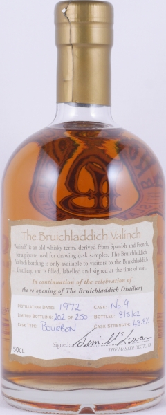 Bruichladdich 1972 30 Years Bourbon Cask No. 9 The Valinch to reopening the Distillery 2002 Islay Single Malt Scotch Whisky 44.8%