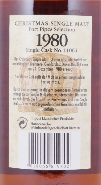Glenfarclas 1980 23 Years Port Pipe Cask No. 11064 Christmas Edition Highland Single Malt Scotch Whisky 46,0%