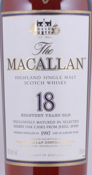 Macallan 1997 18 Years Sherry Oak Highland Single Malt Scotch Whisky 750ml Edrington Americas NY 43,0%